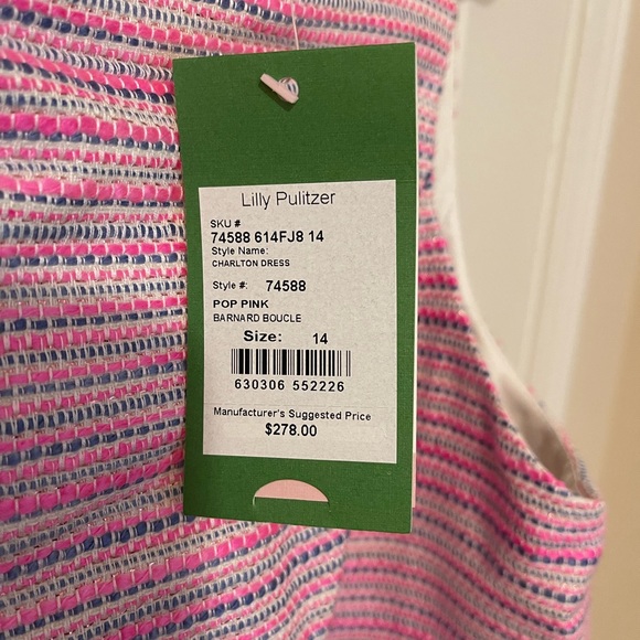 NWT LILLY PULITZER CHARLTON DRESS IN POP PINK BARNARD BOUCLE 14 - Picture 4 of 6